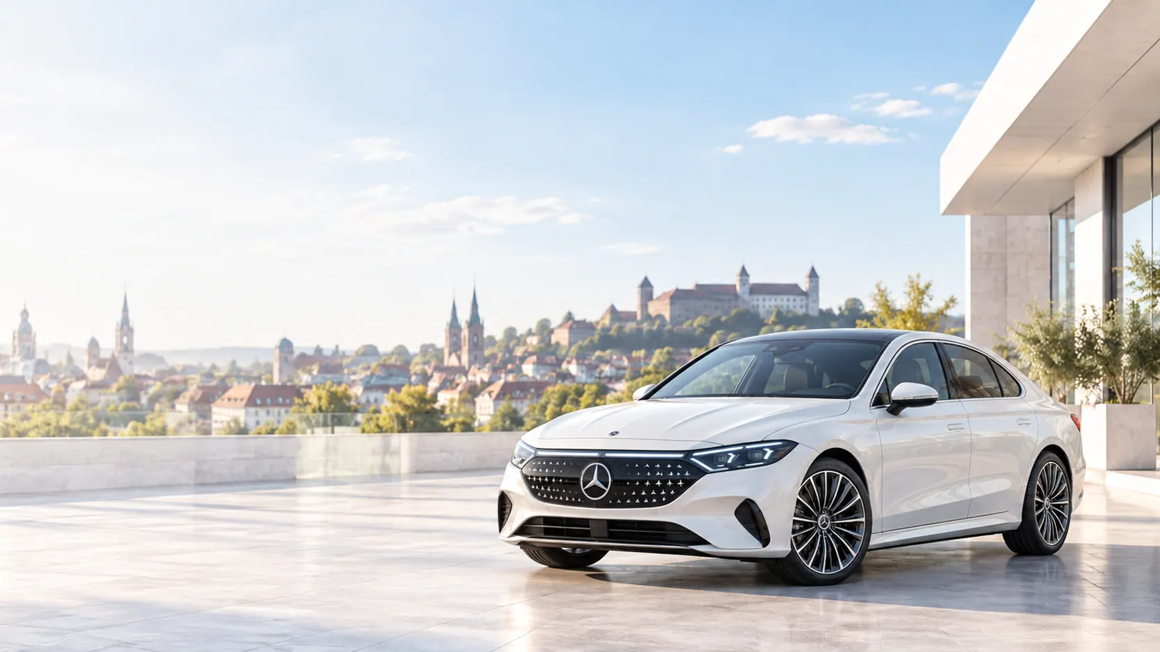 Premiumfahrzeug mit Blick auf die Stadt – Auto verkaufen mit DriveDeal24